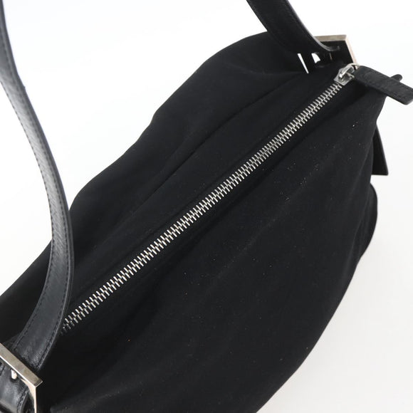 FENDI Mamma Baguette Shoulder Bag Nylon Black Silver Auth hk3309