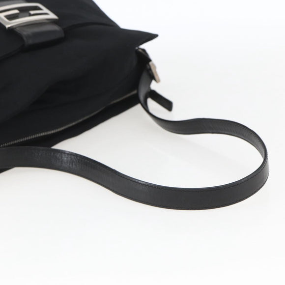 FENDI Mamma Baguette Shoulder Bag Nylon Black Silver Auth hk3309