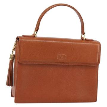 VALENTINO Hand Bag Leather Brown Gold Auth hk3310