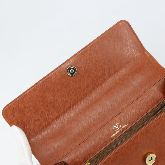 VALENTINO Hand Bag Leather Brown Gold Auth hk3310