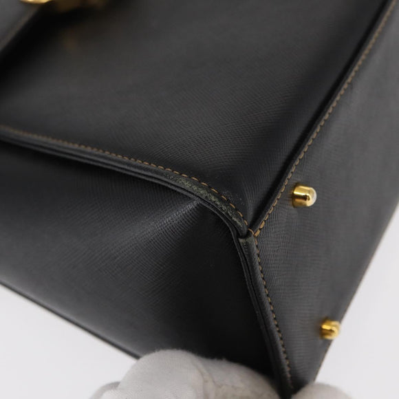 VALENTINO Hand Bag Leather Black Gold Auth hk3312