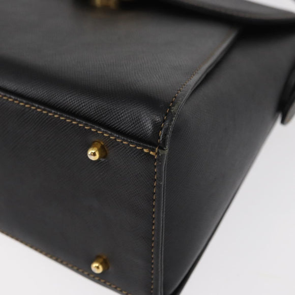 VALENTINO Hand Bag Leather Black Gold Auth hk3312