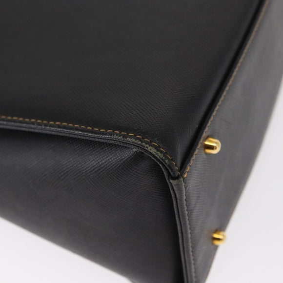 VALENTINO Hand Bag Leather Black Gold Auth hk3312