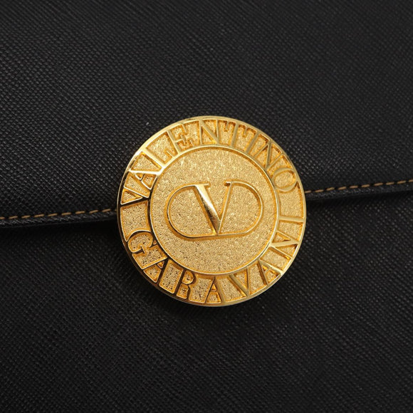 VALENTINO Hand Bag Leather Black Gold Auth hk3312