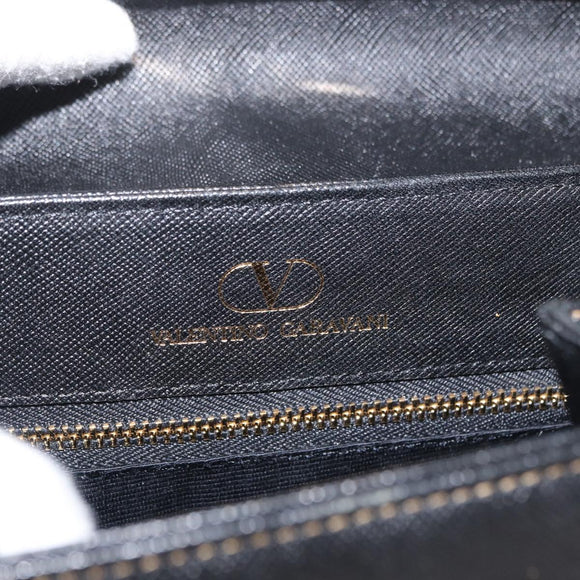 VALENTINO Hand Bag Leather Black Gold Auth hk3312