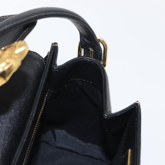 VALENTINO Hand Bag Leather Black Gold Auth hk3312