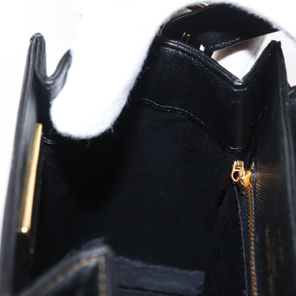 VALENTINO Hand Bag Leather Black Gold Auth hk3312