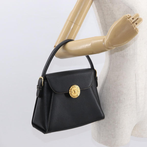 VALENTINO Hand Bag Leather Black Gold Auth hk3312