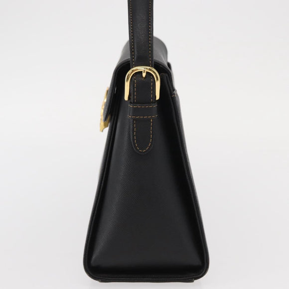 VALENTINO Hand Bag Leather Black Gold Auth hk3312