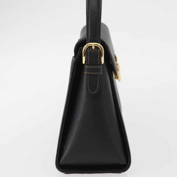 VALENTINO Hand Bag Leather Black Gold Auth hk3312