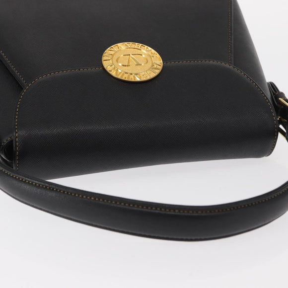 VALENTINO Hand Bag Leather Black Gold Auth hk3312