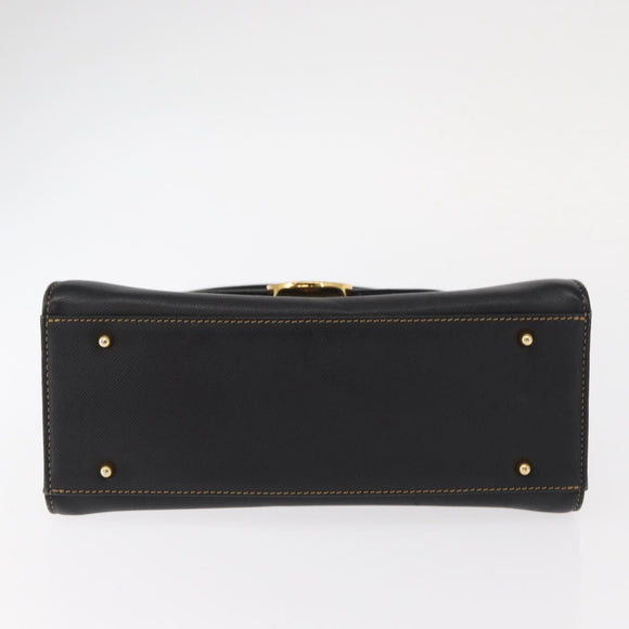 VALENTINO Hand Bag Leather Black Gold Auth hk3312