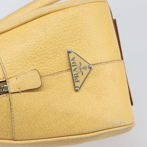 PRADA Shoulder Bag Leather Yellow Silver Auth hk3313