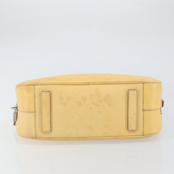 PRADA Shoulder Bag Leather Yellow Silver Auth hk3313