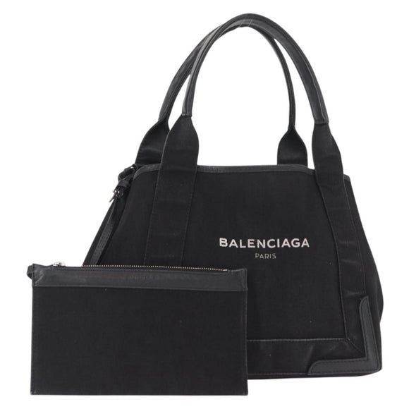 BALENCIAGA Navy Cabas S Hand Bag Canvas Black 339933 Auth hk3318