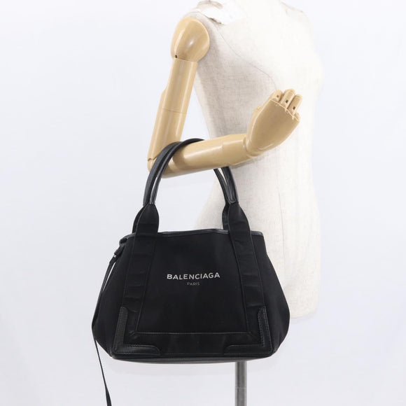 BALENCIAGA Navy Cabas S Hand Bag Canvas Black 339933 Auth hk3318