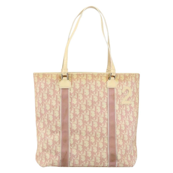 Christian Dior Trotter Canvas Tote Bag PVC Pink Silver Auth hk3319