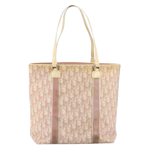 Christian Dior Trotter Canvas Tote Bag PVC Pink Silver Auth hk3319
