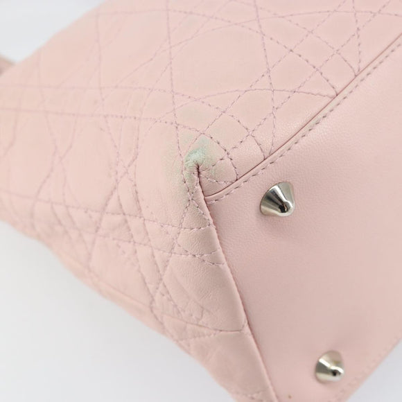 Christian Dior Canage Hand Bag Leather Pink Silver Auth hk3320