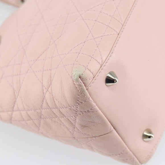 Christian Dior Canage Hand Bag Leather Pink Silver Auth hk3320
