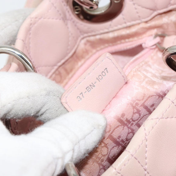 Christian Dior Canage Hand Bag Leather Pink Silver Auth hk3320