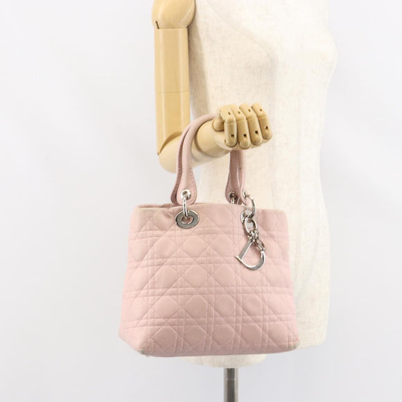 Christian Dior Canage Hand Bag Leather Pink Silver Auth hk3320