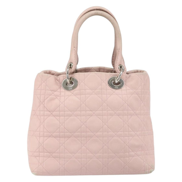 Christian Dior Canage Hand Bag Leather Pink Silver Auth hk3320