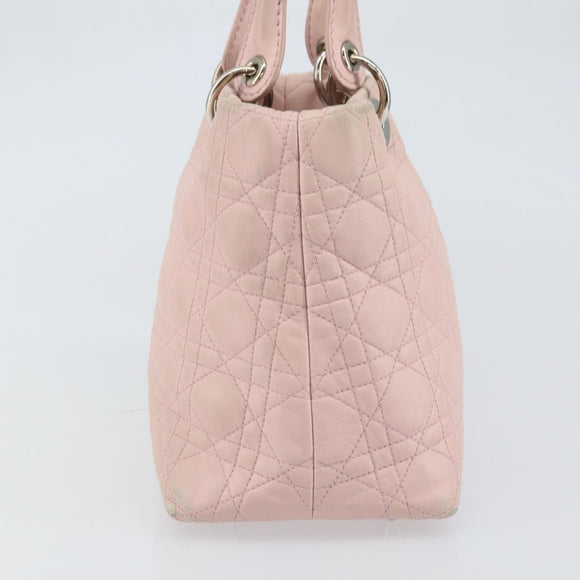 Christian Dior Canage Hand Bag Leather Pink Silver Auth hk3320