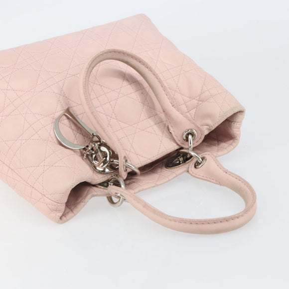 Christian Dior Canage Hand Bag Leather Pink Silver Auth hk3320