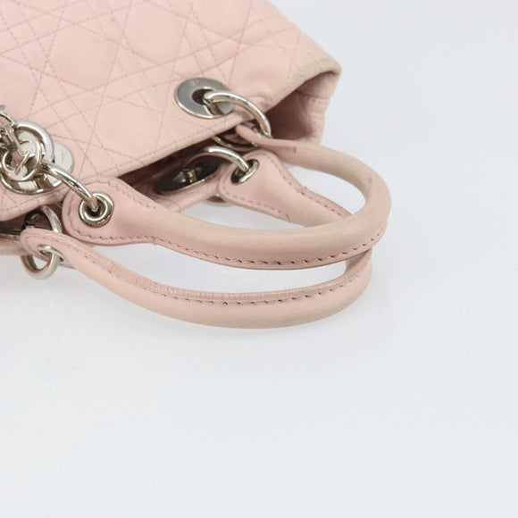 Christian Dior Canage Hand Bag Leather Pink Silver Auth hk3320