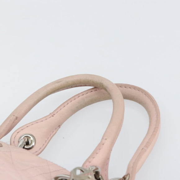 Christian Dior Canage Hand Bag Leather Pink Silver Auth hk3320