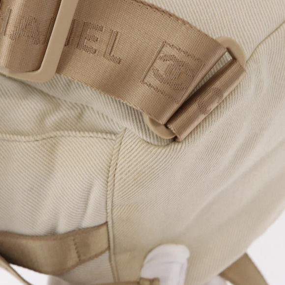 CHANEL Sports Backpack Canvas Beige Gold CC Auth hk3321V