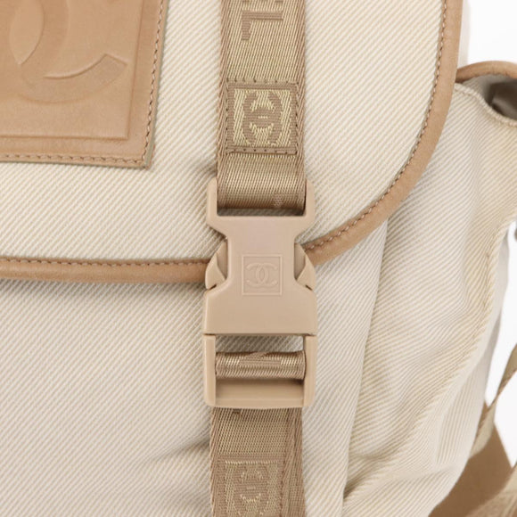 CHANEL Sports Backpack Canvas Beige Gold CC Auth hk3321V