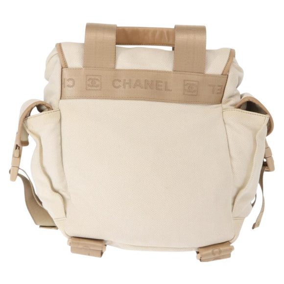 CHANEL Sports Backpack Canvas Beige Gold CC Auth hk3321V