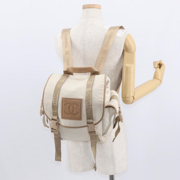 CHANEL Sports Backpack Canvas Beige Gold CC Auth hk3321V