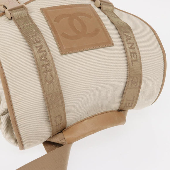 CHANEL Sports Backpack Canvas Beige Gold CC Auth hk3321V