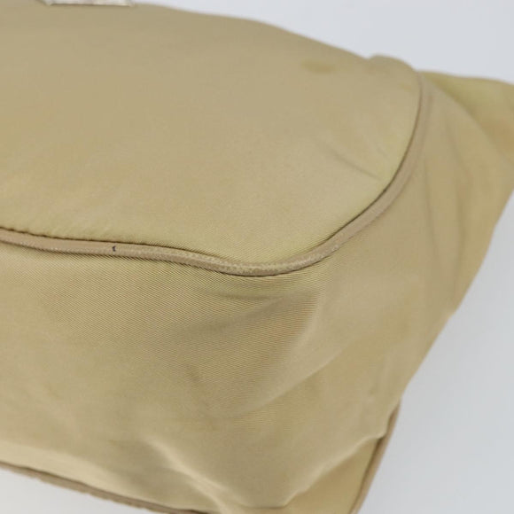 PRADA Shoulder Bag Nylon Beige Silver Auth hk3322