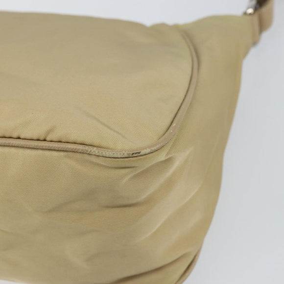 PRADA Shoulder Bag Nylon Beige Silver Auth hk3322