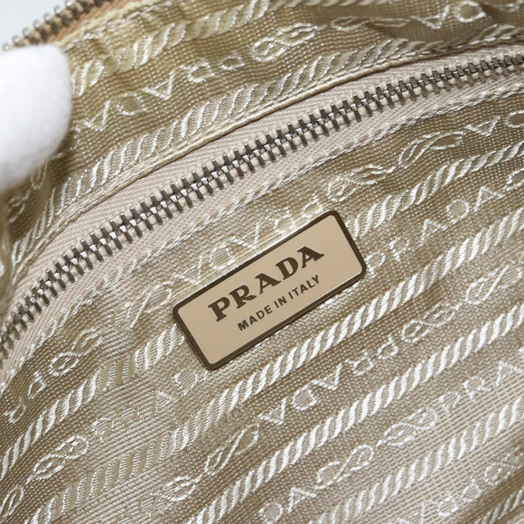 PRADA Shoulder Bag Nylon Beige Silver Auth hk3322