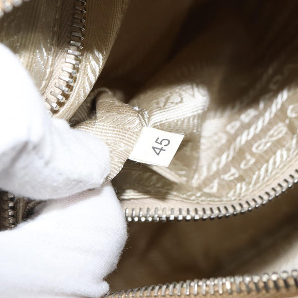 PRADA Shoulder Bag Nylon Beige Silver Auth hk3322