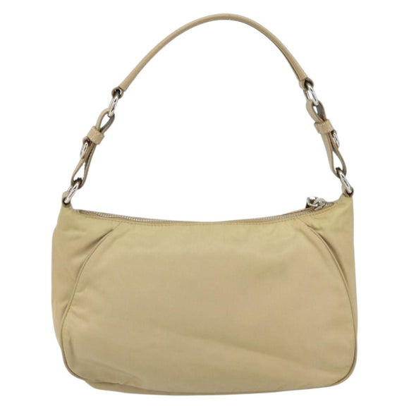 PRADA Shoulder Bag Nylon Beige Silver Auth hk3322