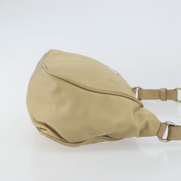 PRADA Shoulder Bag Nylon Beige Silver Auth hk3322