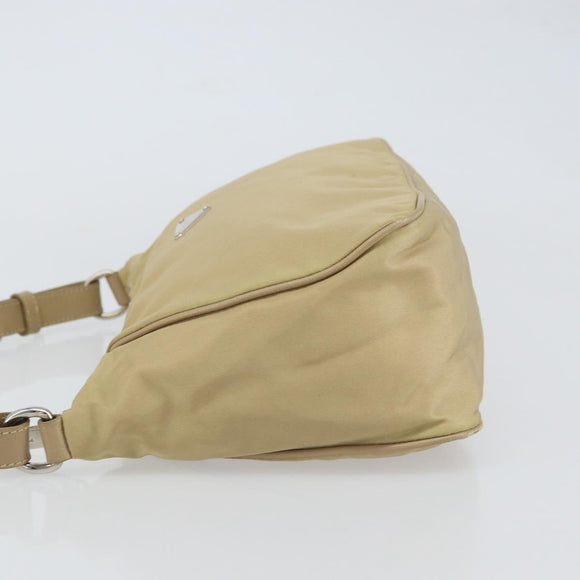 PRADA Shoulder Bag Nylon Beige Silver Auth hk3322