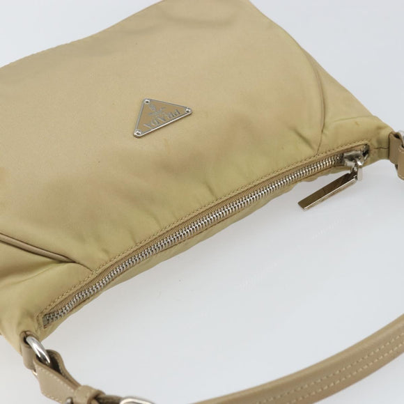 PRADA Shoulder Bag Nylon Beige Silver Auth hk3322