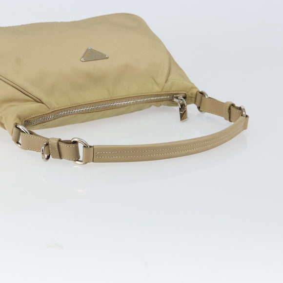 PRADA Shoulder Bag Nylon Beige Silver Auth hk3322