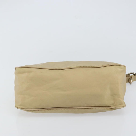 PRADA Shoulder Bag Nylon Beige Silver Auth hk3322