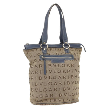 BVLGARI Logo Mania Tote Bag Canvas Beige Gold Auth hk3330