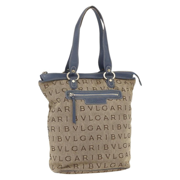 BVLGARI Logo Mania Tote Bag Canvas Beige Gold Auth hk3330