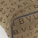 BVLGARI Logo Mania Tote Bag Canvas Beige Gold Auth hk3330-11