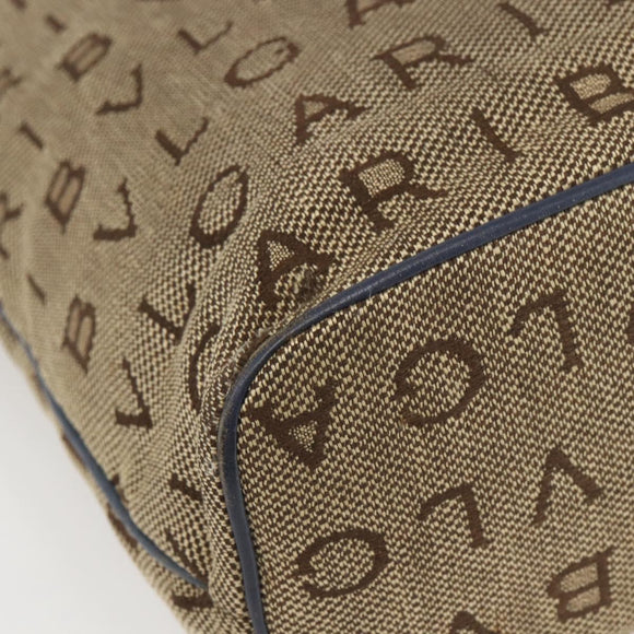 BVLGARI Logo Mania Tote Bag Canvas Beige Gold Auth hk3330